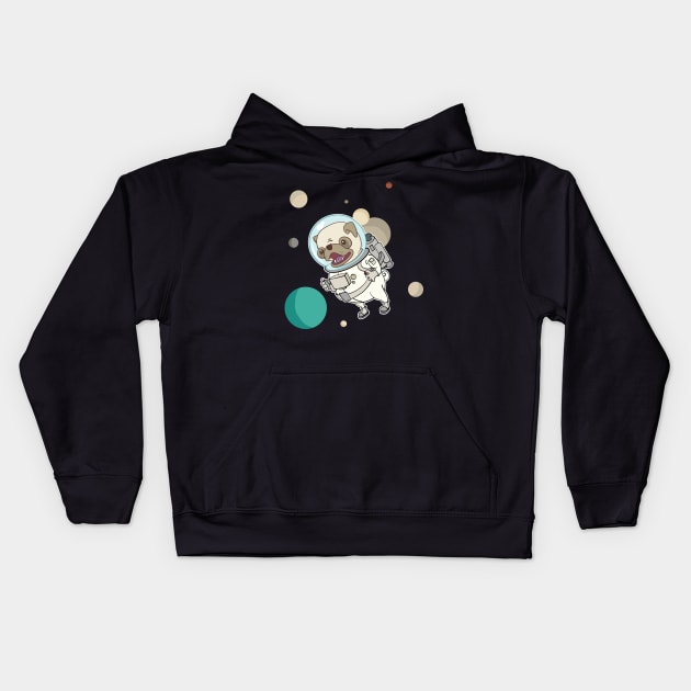 Pug Astronaut With a Jet Pack Kids Hoodie by Huhnerdieb Apparel